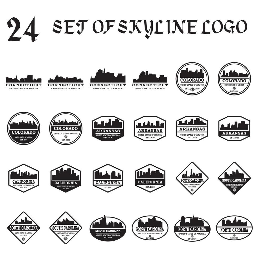 Set of skyline silhouette vector , Set of skyscraper silhouette logo