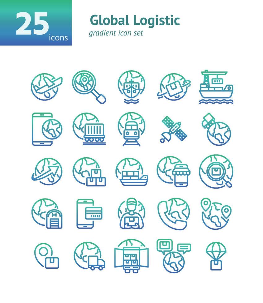 Global Logistic gradient icon set. vector