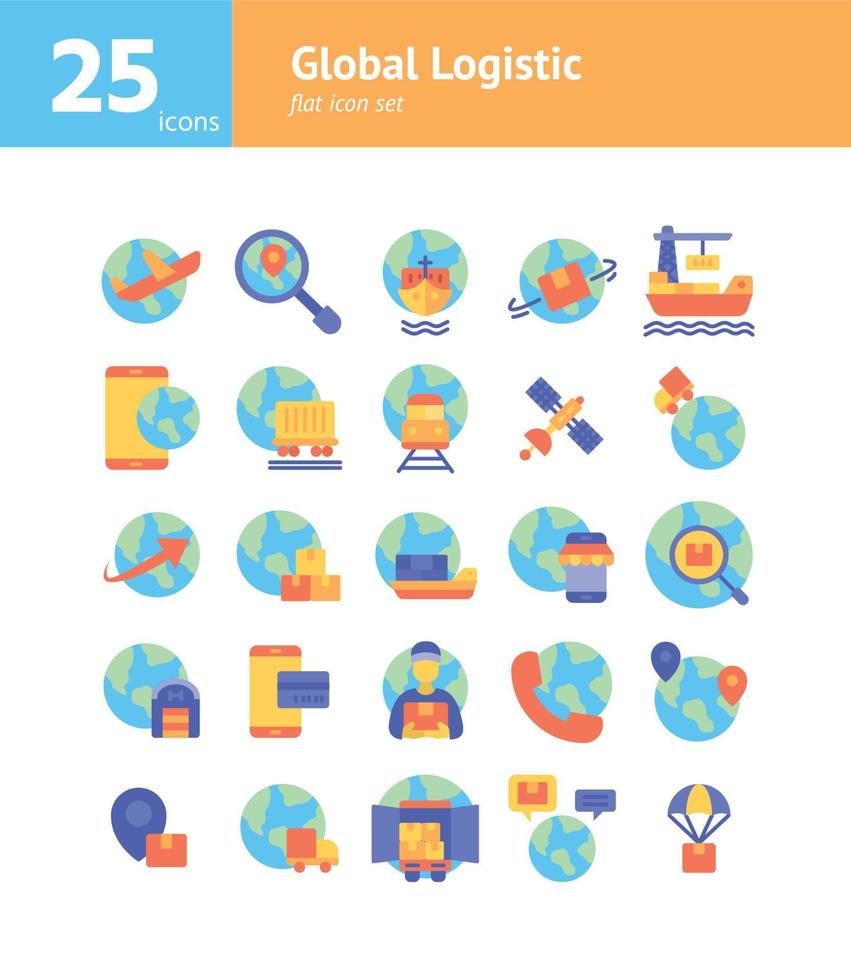 conjunto de iconos planos logísticos globales. vector