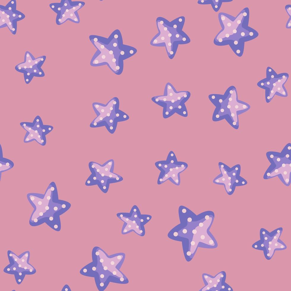 Seamless pattern sea star on pink background. Marine starfish templates for fabric. vector