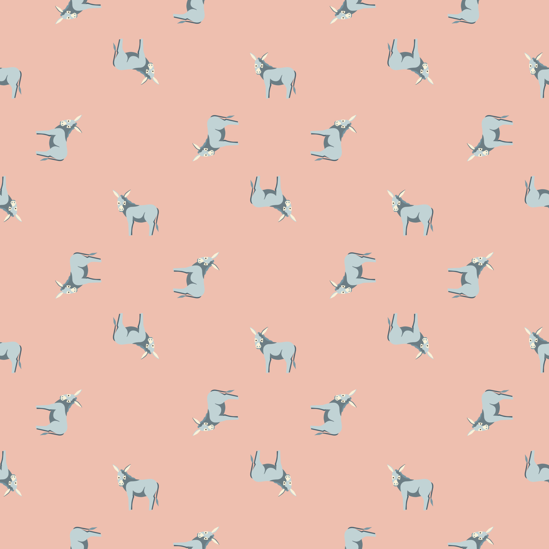 Seamless pattern of donkey. Domestic animals on colorful background