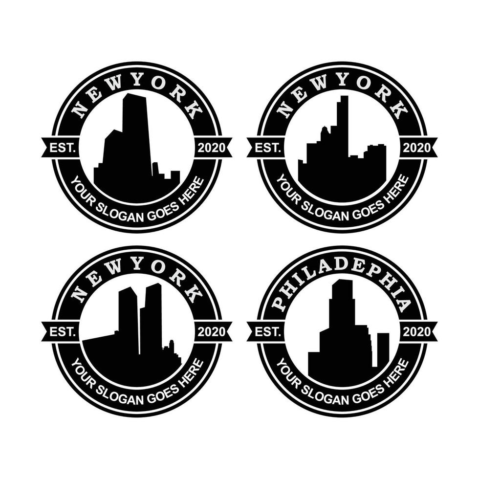 un conjunto de skyline new york y philadelphia vector , un conjunto de rascacielos america logo