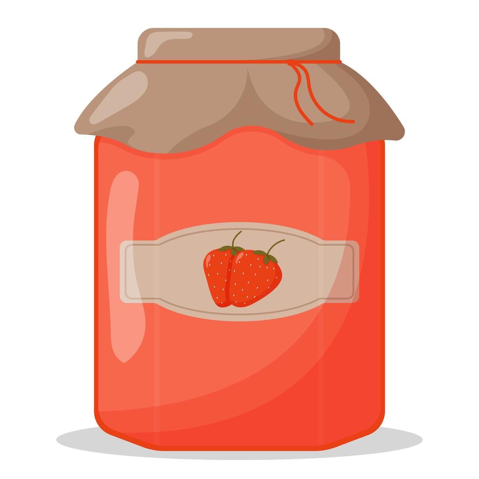 tarro de cristal de mermelada de fresa con tapa cerrada. linda ilustración vectorial vector