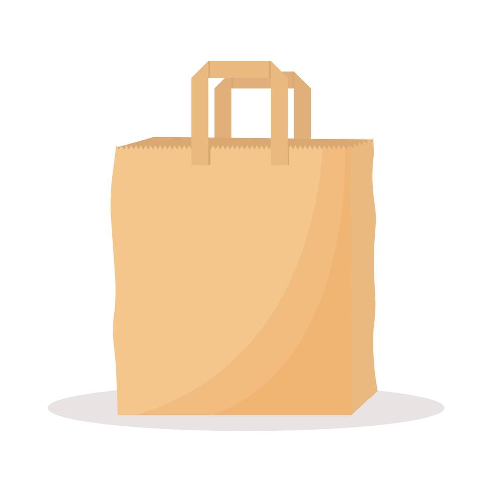 Empty paper bag isolated on white background. Flat vector illustration