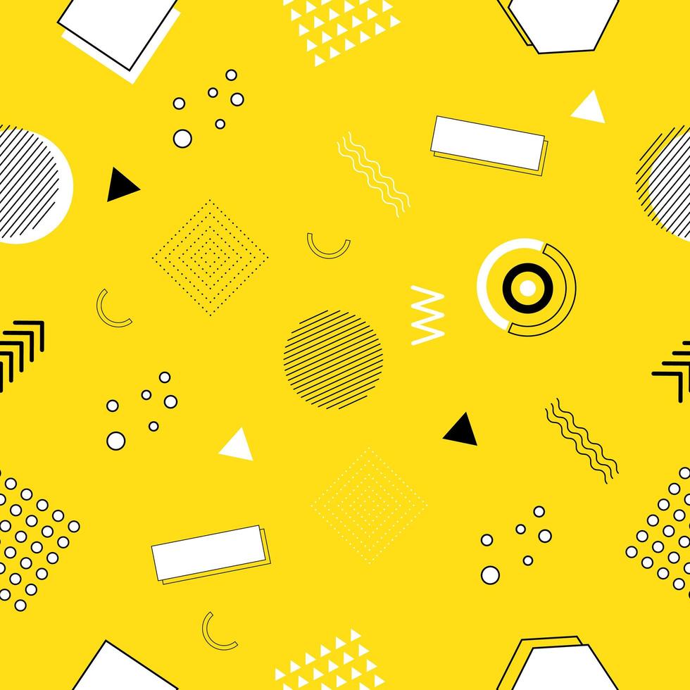 Memphis seamless pattern of geometric shapes for tissue and postcards vector