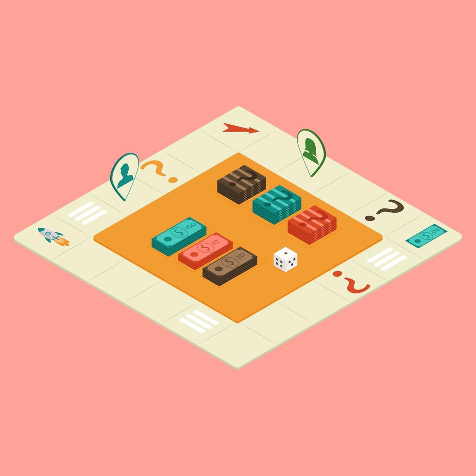Isometric board game. Business concept. Game with money and cards vector