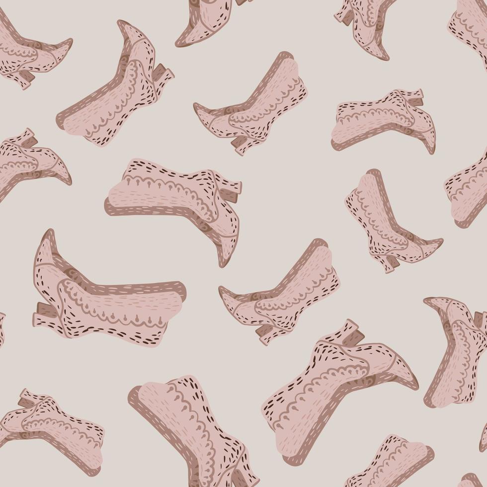 Random pastel seamless pattern with simple women shoes shapes. Grey background. Hand drawn print. vector