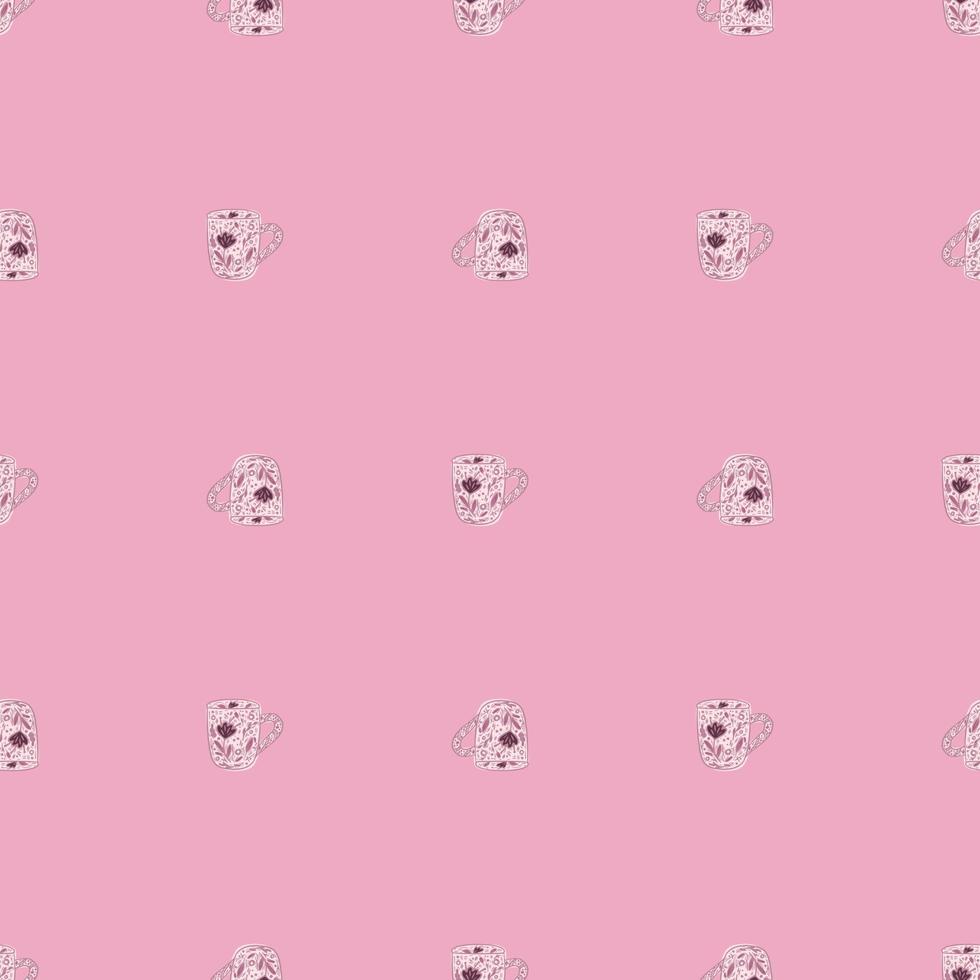 Cute mugs seamless pattern. Background of teatime. vector