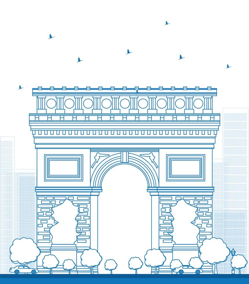 Outline Arch of Triumph. France Paris. vector