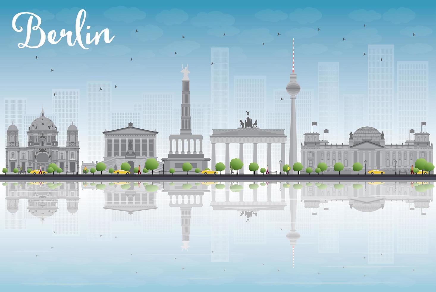 horizonte de berlín con edificio gris, cielo azul y reflejos vector