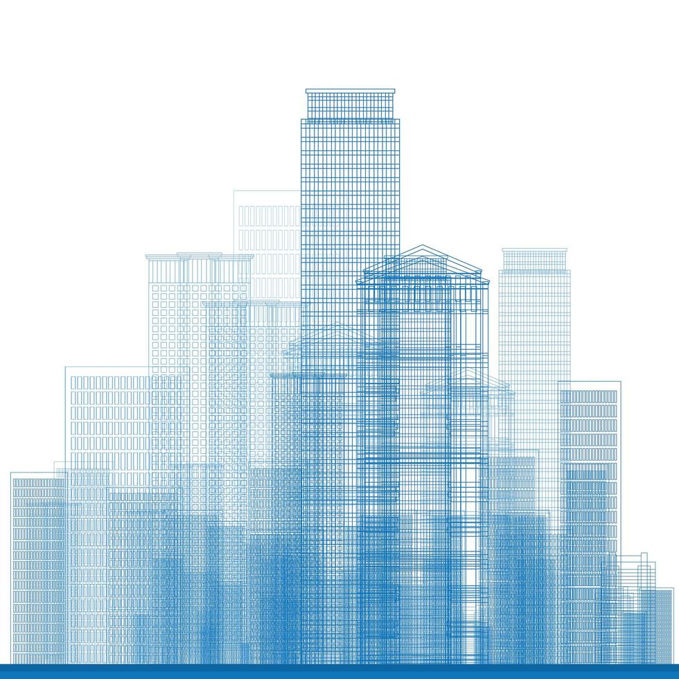 Outline City Skyscrapers in blue color. vector