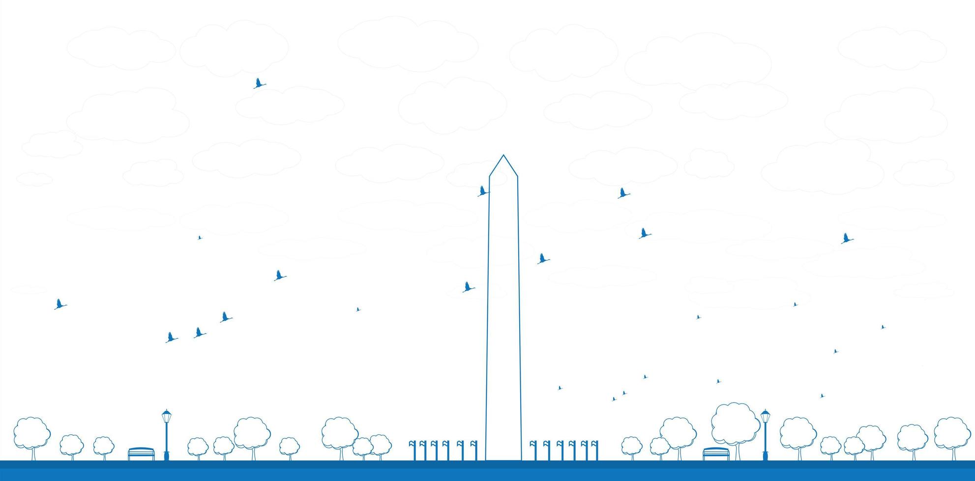 Outline Washington Monument in blue color Washington DC. vector