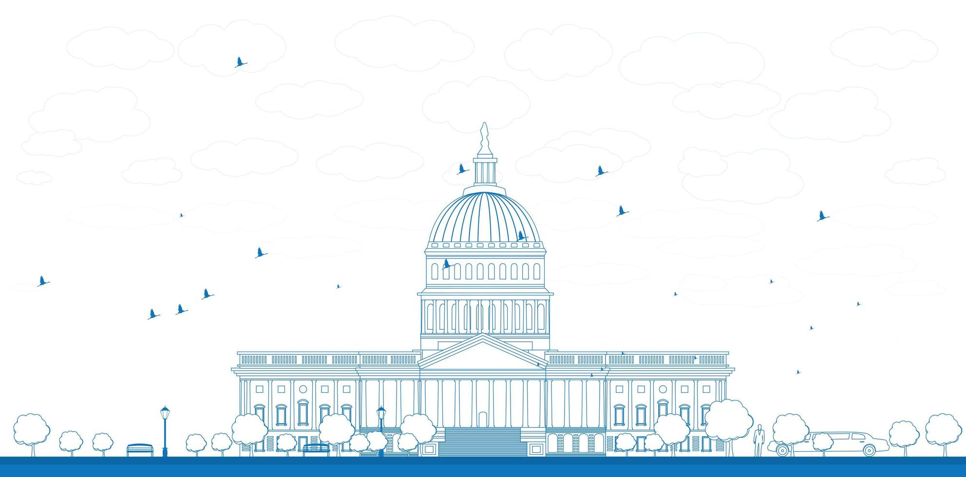 Outline Washington DC Capitol landscape, USA vector