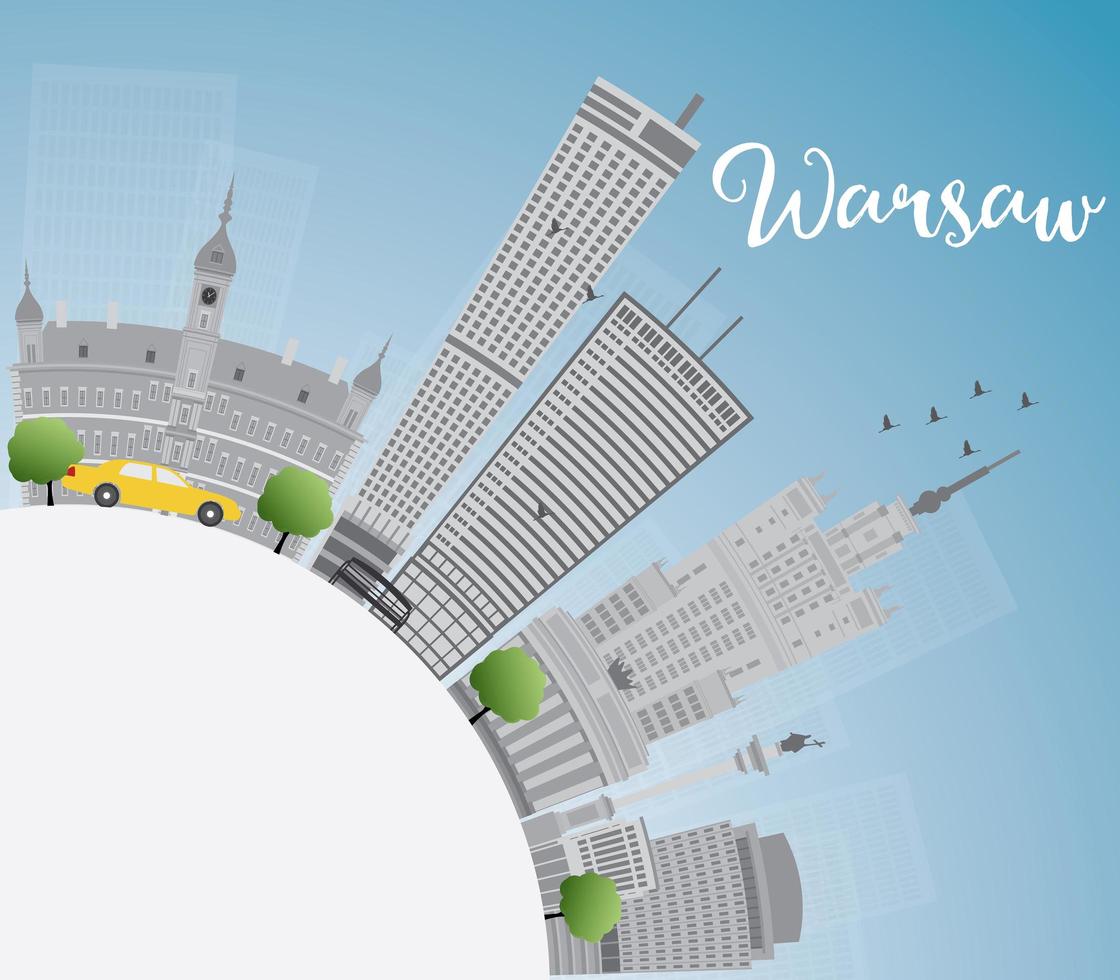 Warsaw skyline with grey buildings, blue sky and copy space. vector