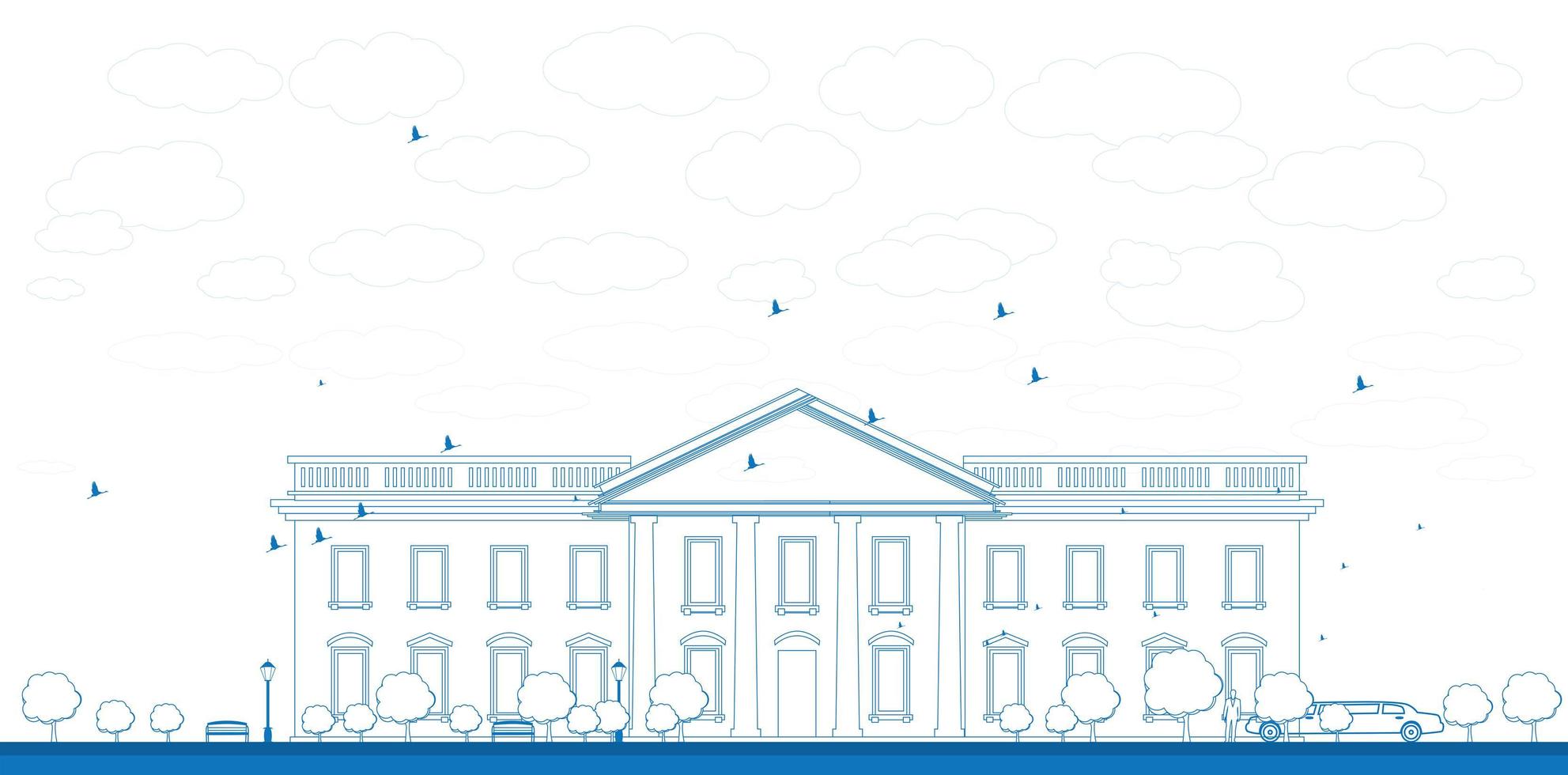 Outline White House Washington DC. vector