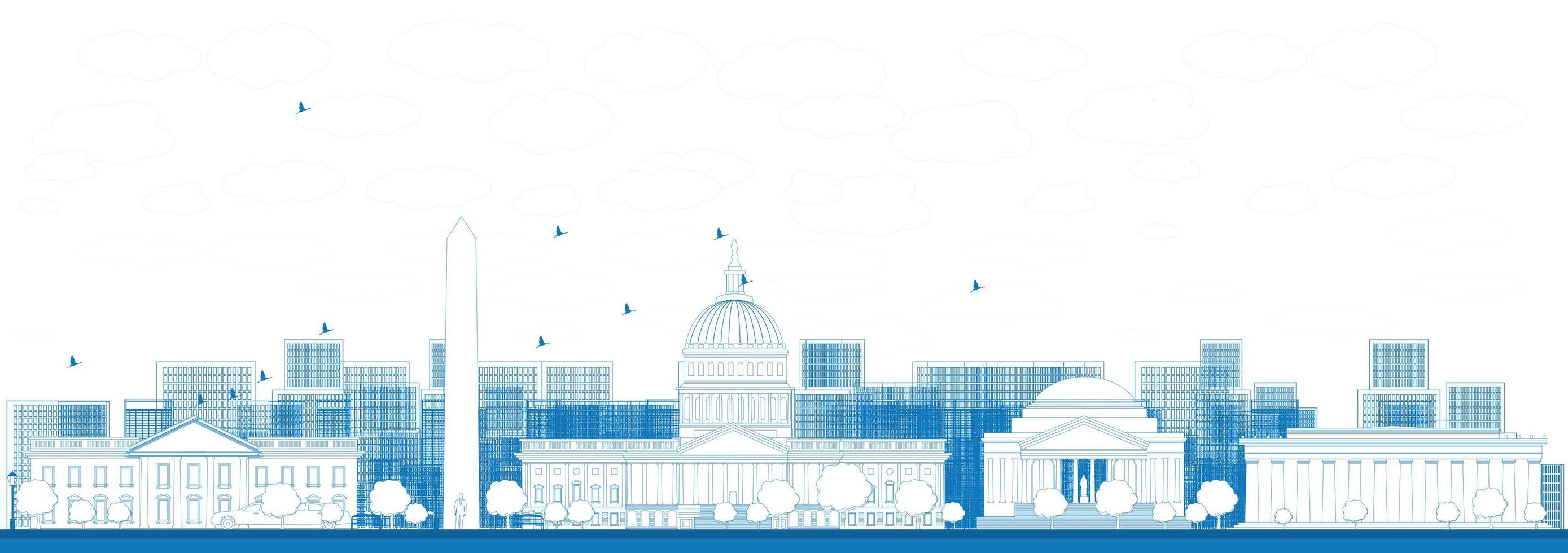 Outline Washington DC city skyline. vector