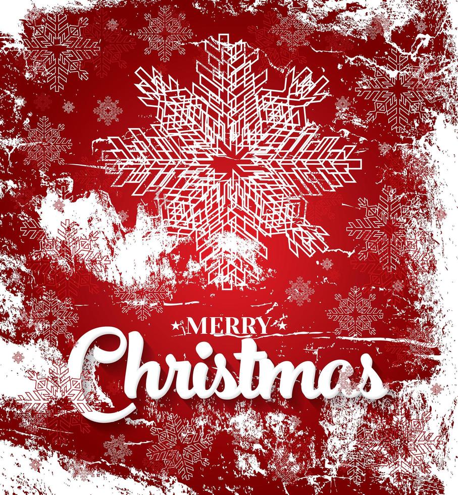 Christmas card with white snowflakes on red background. vector