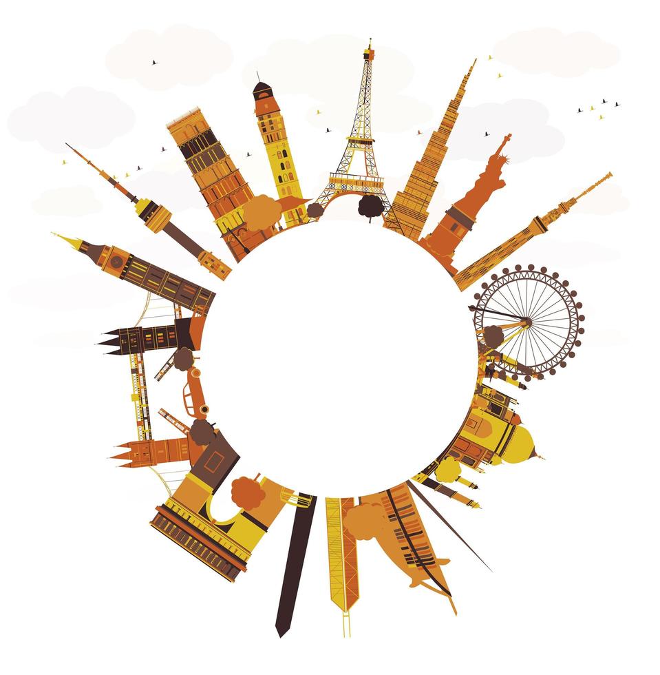 Travel concept around the world. Famous international landmarks. vector