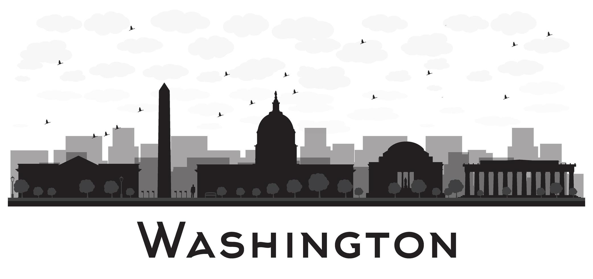 Washington dc city skyline black and white silhouette vector