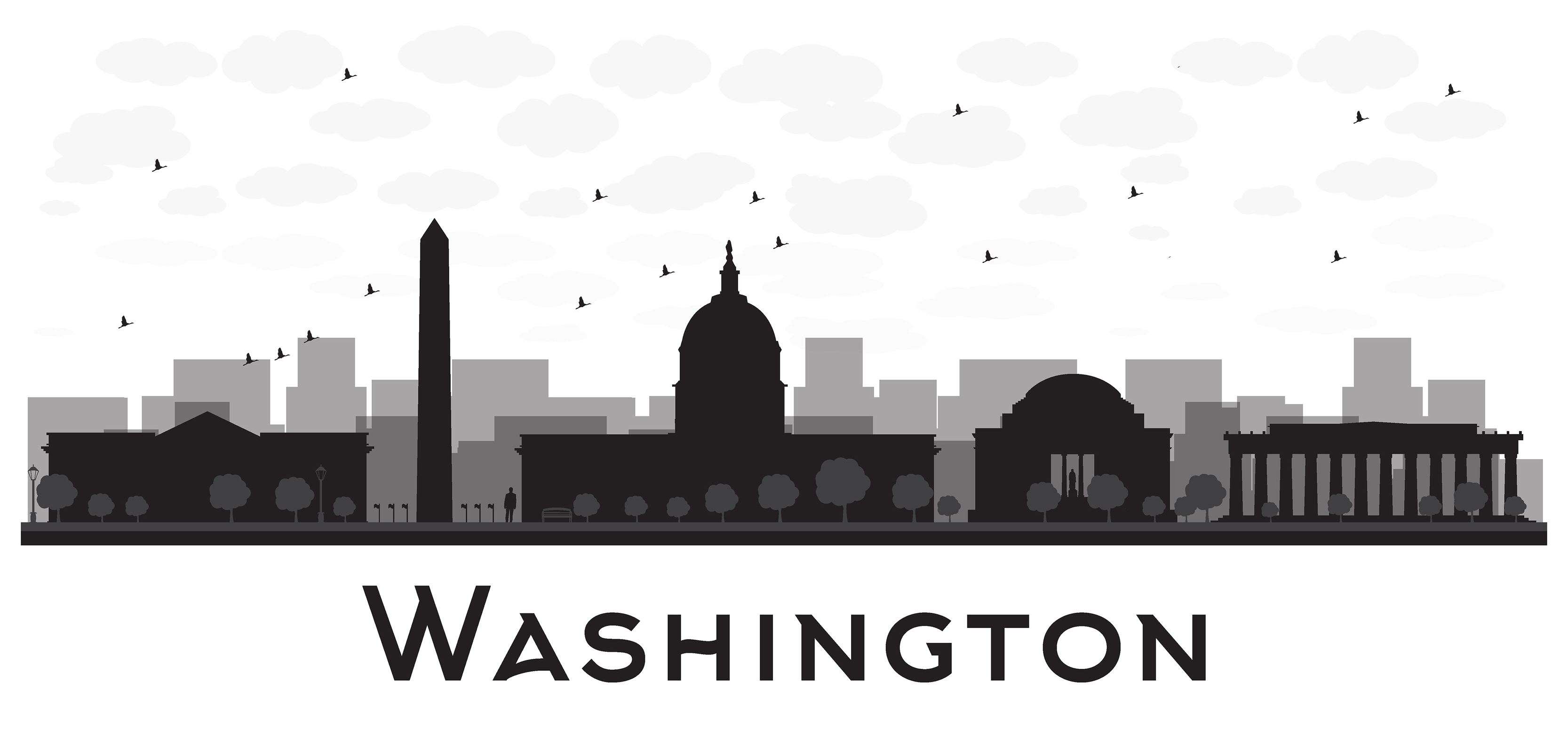Washington dc city skyline black and white silhouette 5697071 Vector