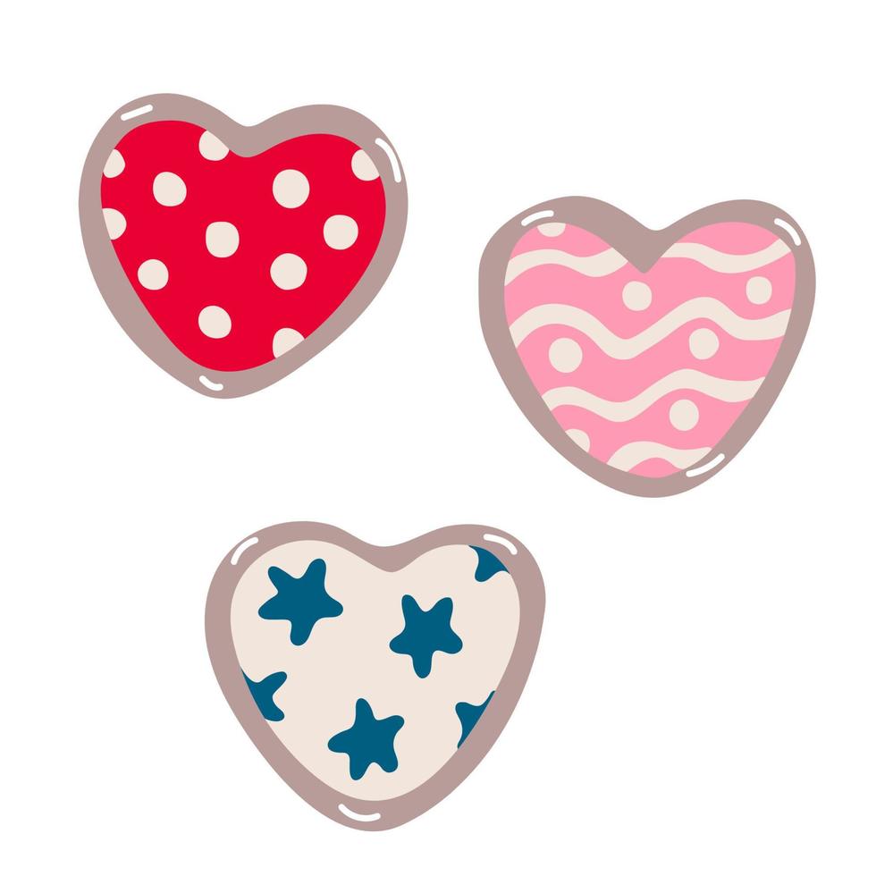 corazones decorados con patrones. decoración del día de san valentín.  ilustración vectorial para el diseño de carteles y tarjetas de felicitación  aislado en blanco. estilo plano dibujado a mano 5697339 Vector en