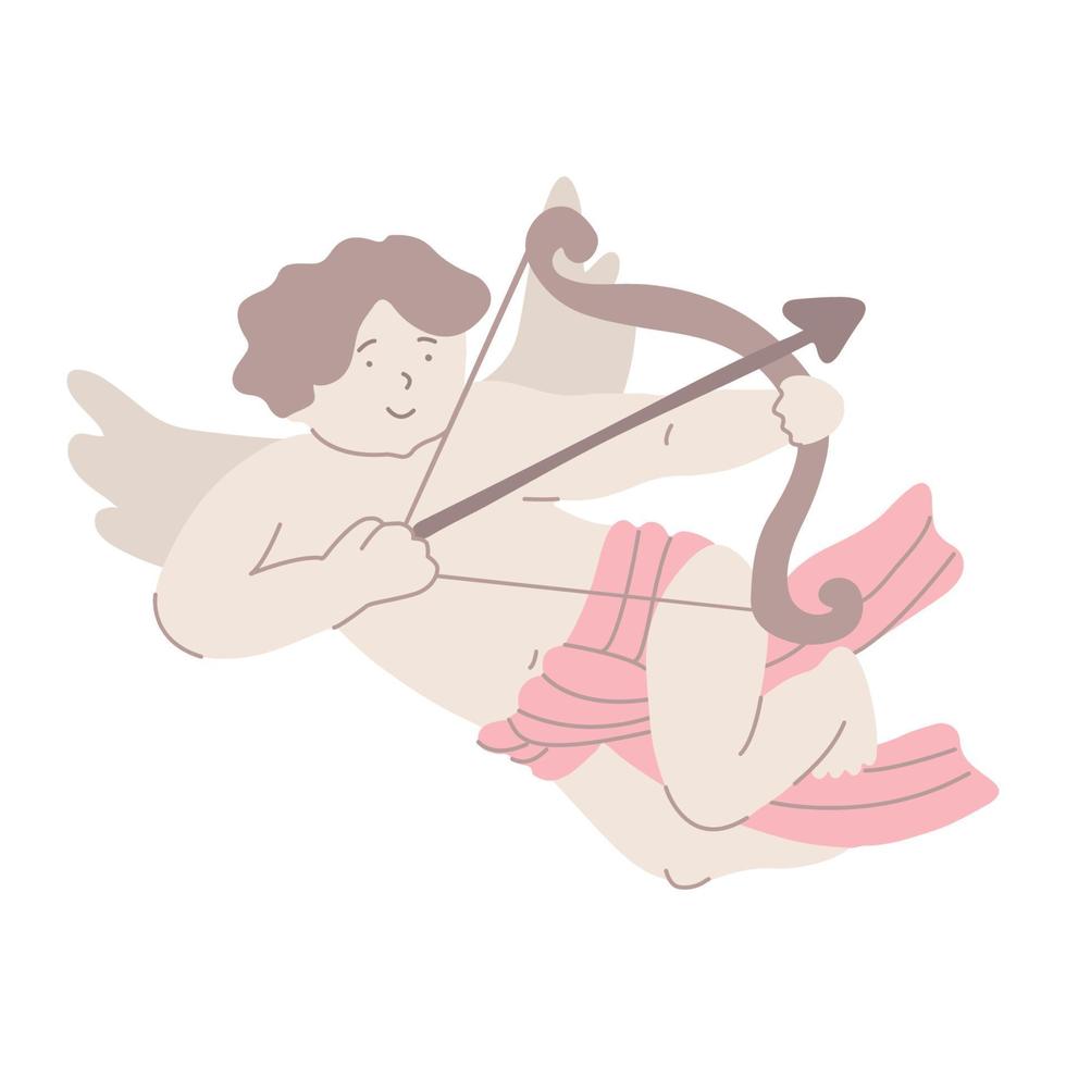 Cupido lindo con un arco y una flecha. elemento de diseño del día de san valentín. ilustración vectorial para carteles y tarjetas de felicitación aisladas en blanco. angelito de amor. estilo plano dibujado a mano. vector