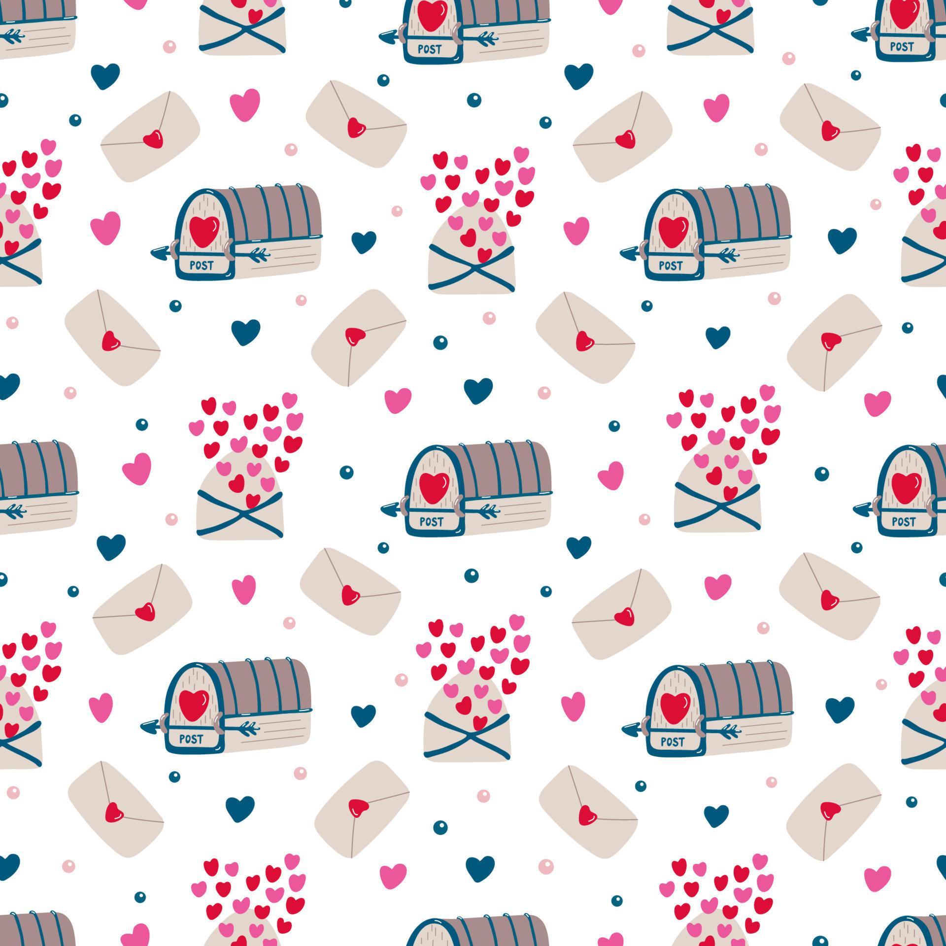 Vintage seamless pattern with mailboxes, love letters and hearts for