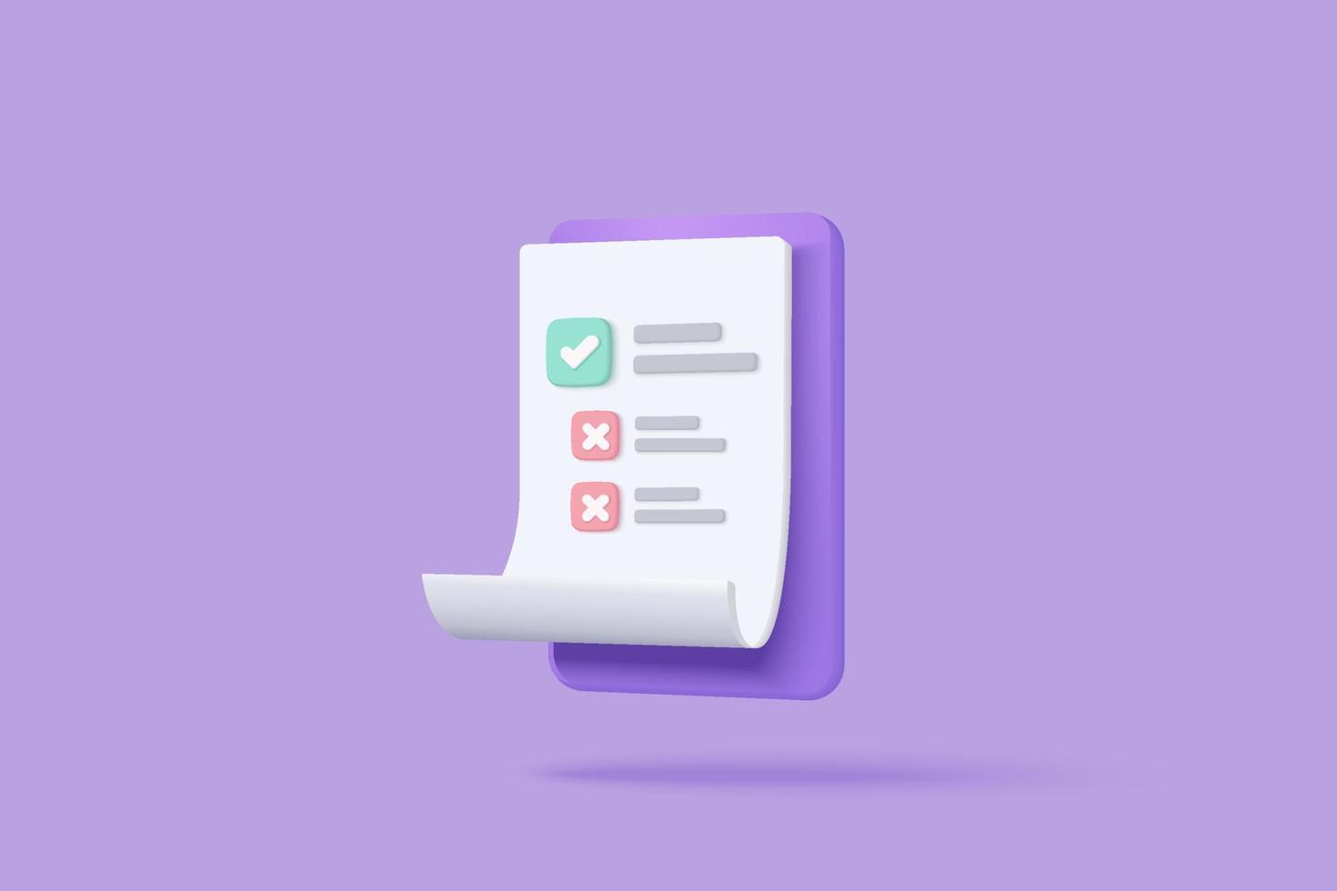 White clipboard task management todo check list, efficient work on project plan, fast progress, level up concept, assignment and exam, productivity solution icon. 3d vector render on purple background