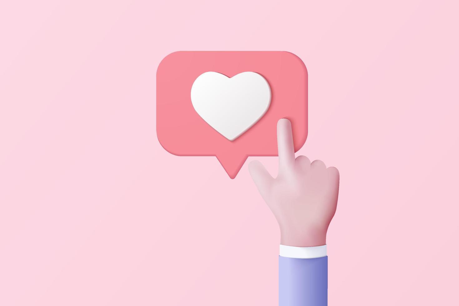 Concepto de plataforma en línea de medios sociales 3d, comunicación social en línea en aplicaciones, marco de fotos con ícono emoji de corazón y amor, me gusta y juega en íconos 3d de burbujas rojas. concepto de renderizado vectorial 3d vector
