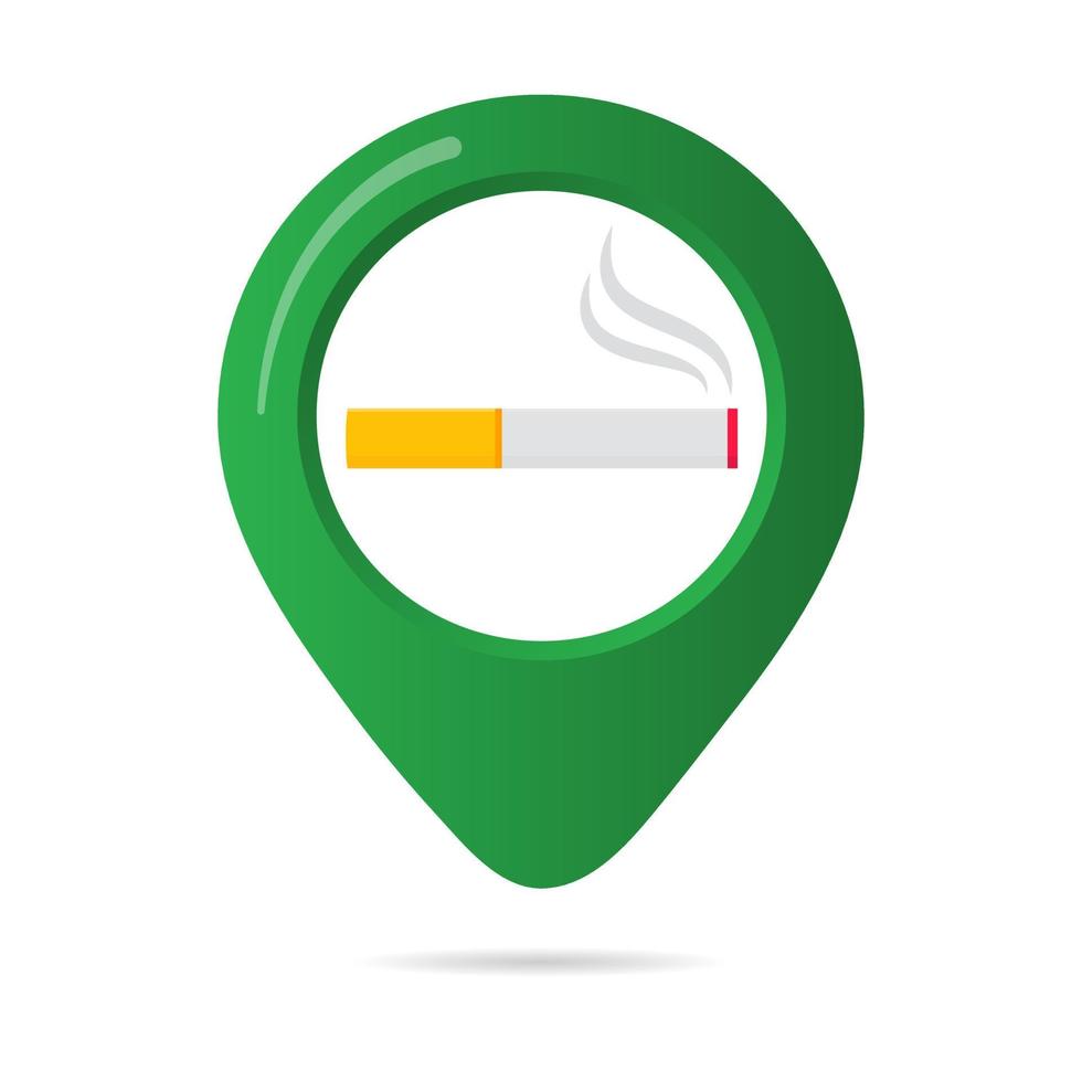 No se permite fumar y fumar en el área de marcador de icono de pin de mapa de señal con un diseño plano de cigarrillo de estilo degradado en el círculo rojo prohibido. símbolo de la zona de fumadores en el mapa de aplicaciones aisladas sobre fondo blanco vector