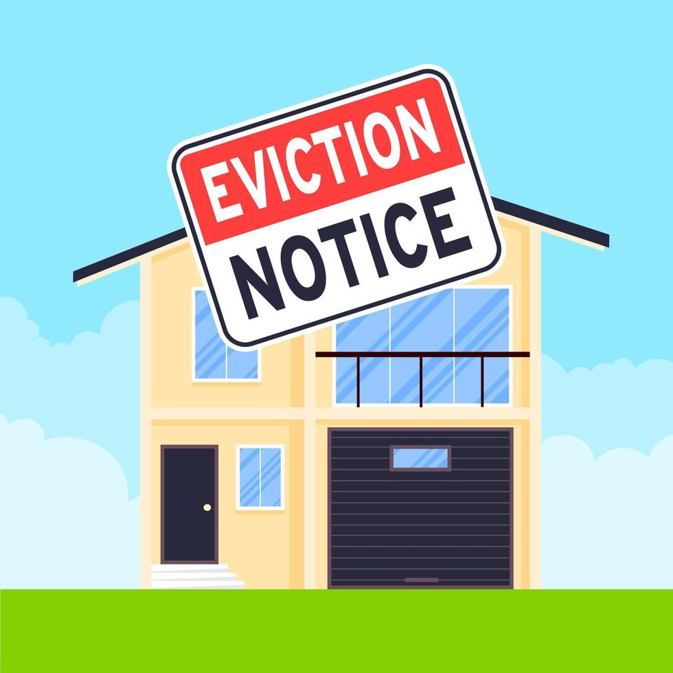 House eviction notice legal document icon sign sticker on the house building vector illustration.