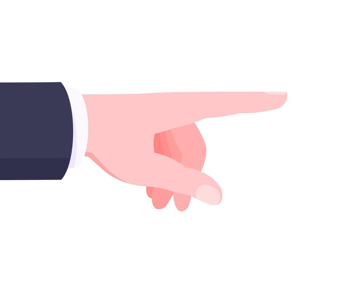 Hand with pointing index finger dressed in business suit flat style design vector illustration