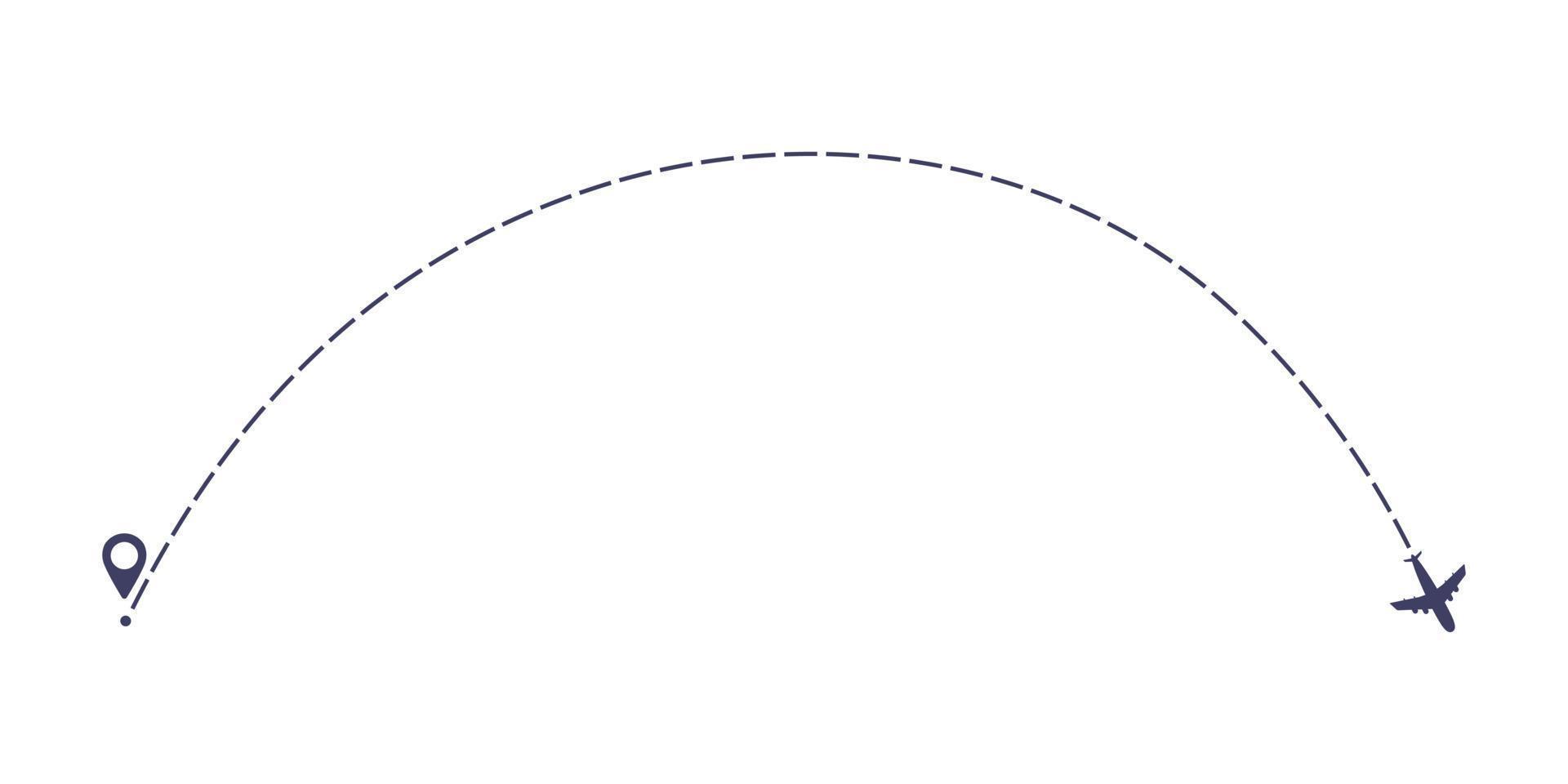 avión línea discontinua ruta estilo plano diseño vector ilustración aislado sobre fondo blanco.