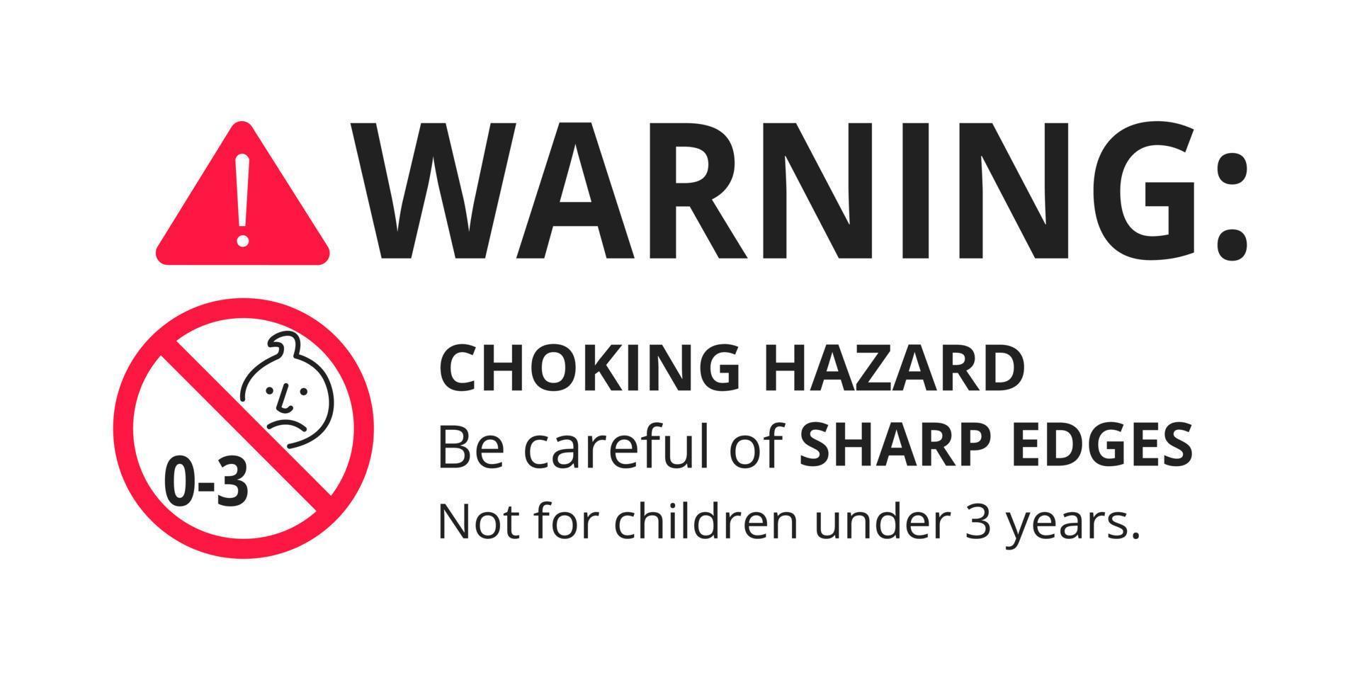 Choking hazard forbidden sign sticker not suitable for children under 3 years isolated on white background. vector