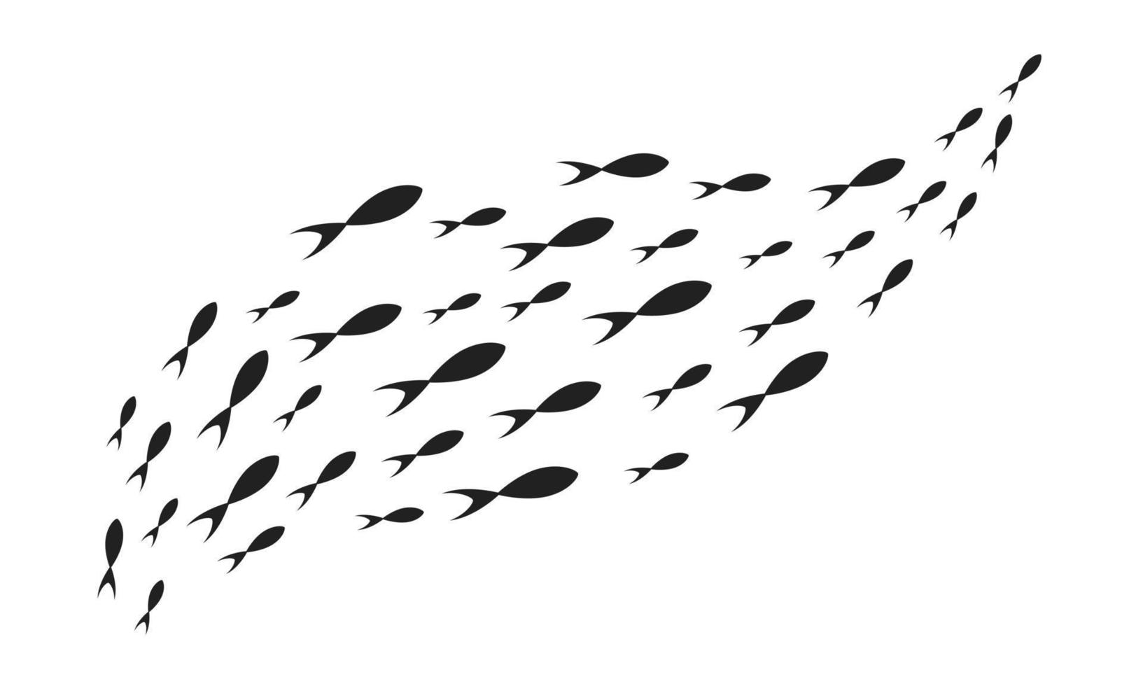 banco de siluetas de peces con vida marina de varios tamaños ilustración vectorial de diseño de estilo plano de peces nadadores. vector