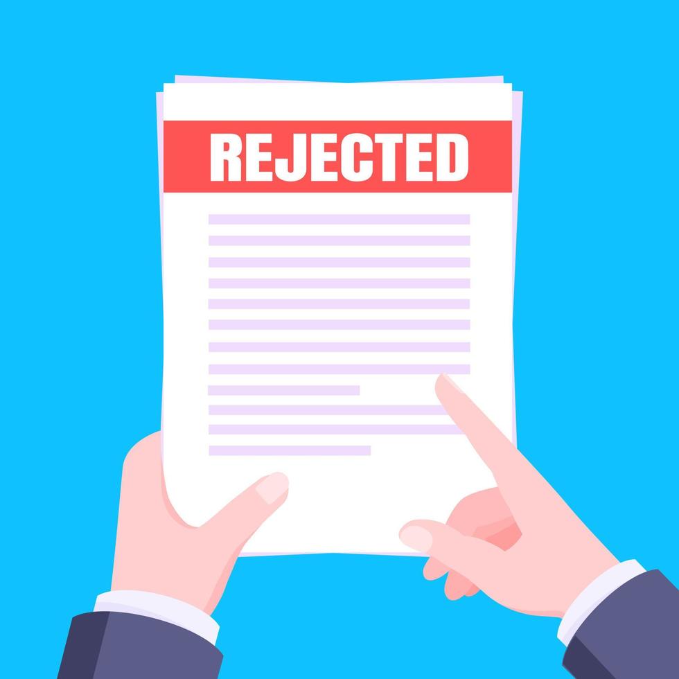 College or university reject letter with hands hold paper sheets document email. vector