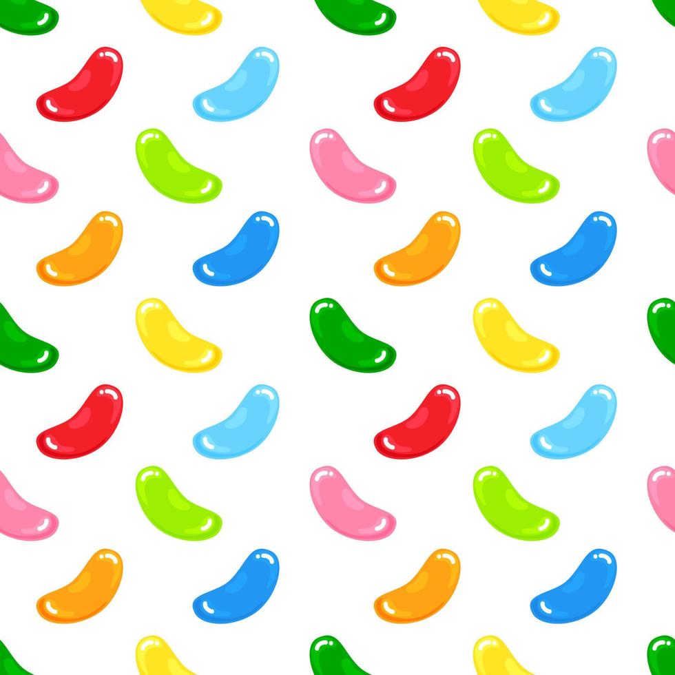 Jelly beans gummy sweet candies seamless pattern with amazing flavor flat style design vector illustration.