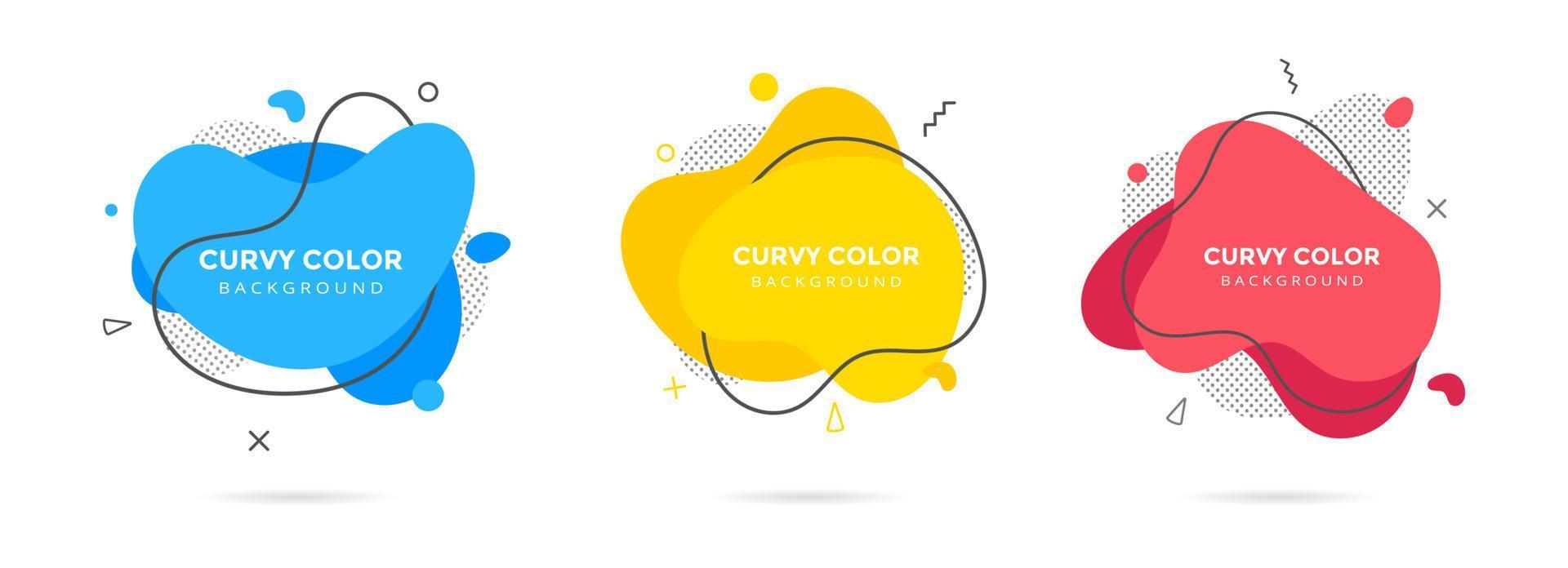 3 Modern liquid irregular amoeba blob shape abstract elements graphic flat style design fluid vector illustration set