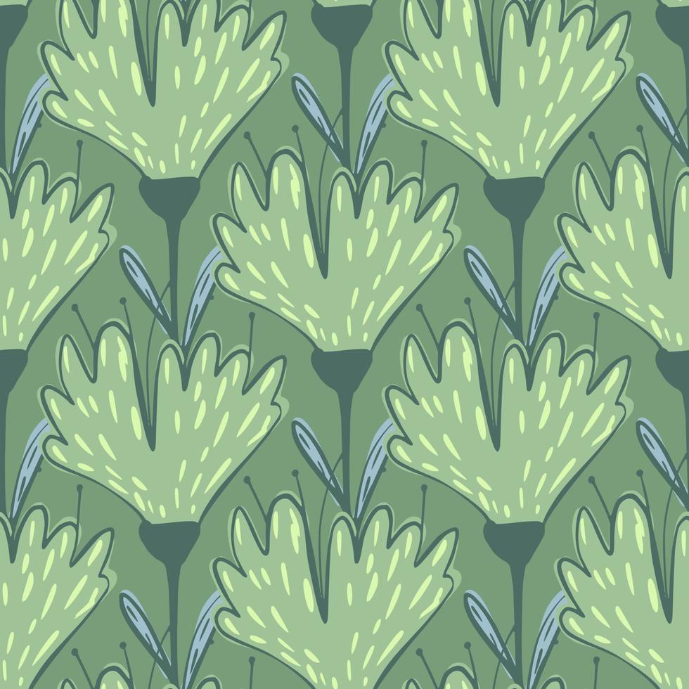 patrón decorativo de floración sin costuras con adorno de flores abstractas verdes. ilustraciones contorneadas. vector