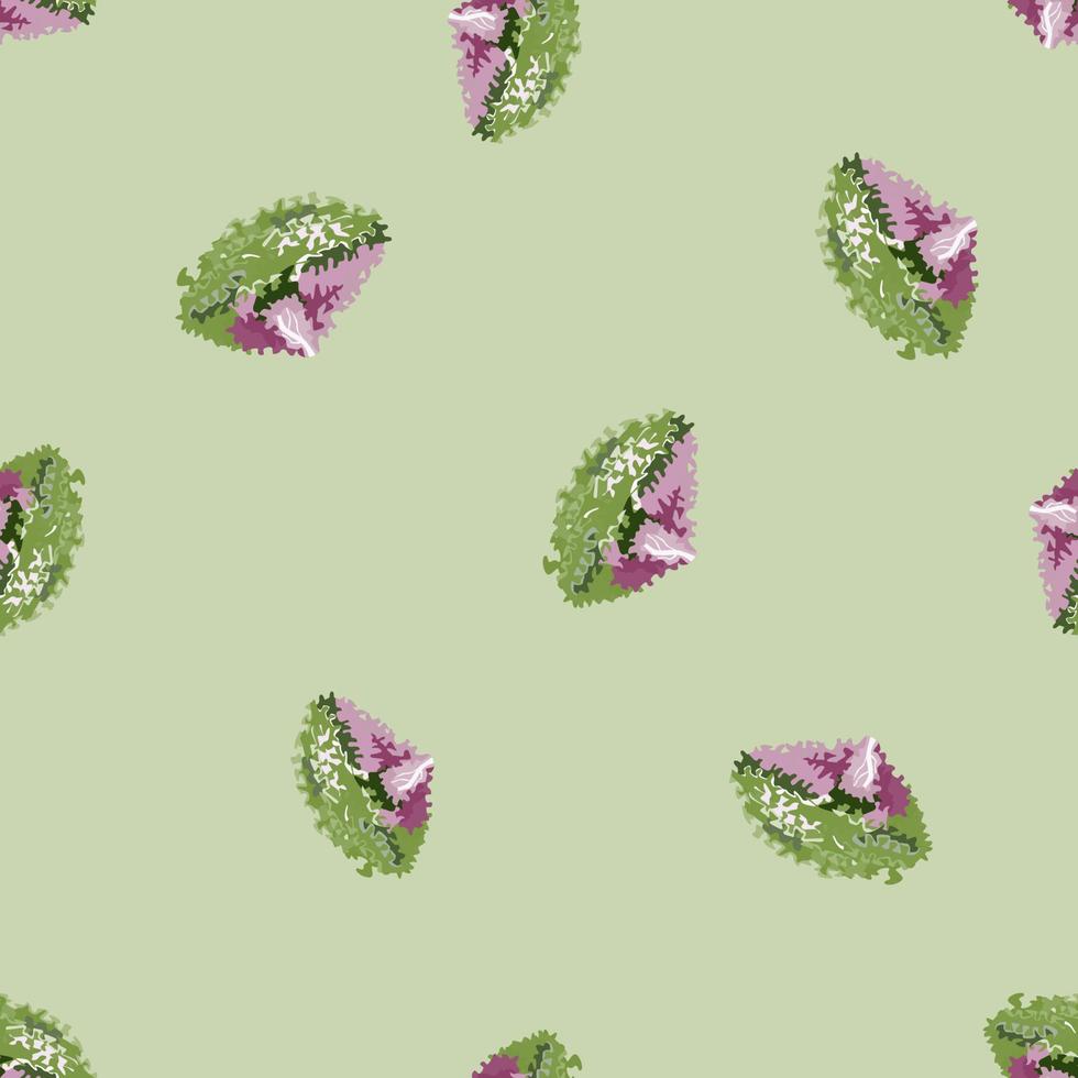 Seamless pattern lola rosa salad on pastel green background. Abstract ornament with lettuce. vector