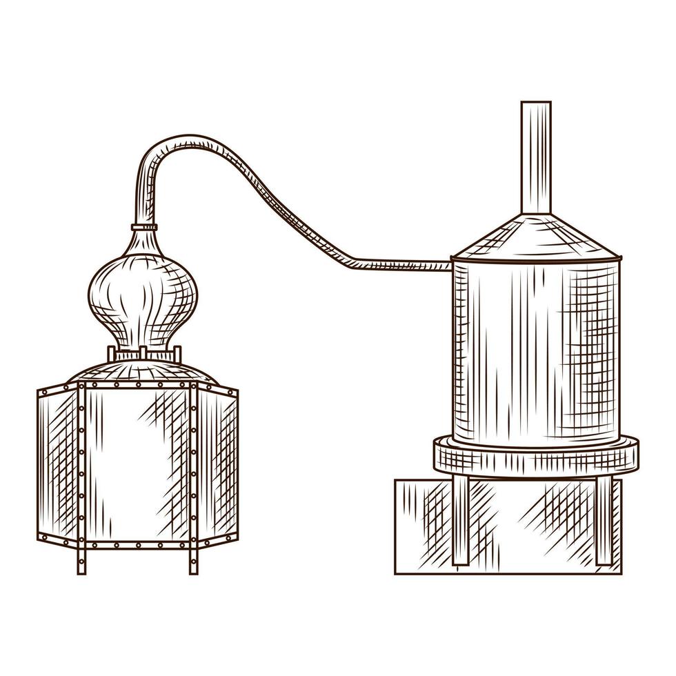 Alembic engraved style isolated on white background. Vintage sketch outline close up. vector
