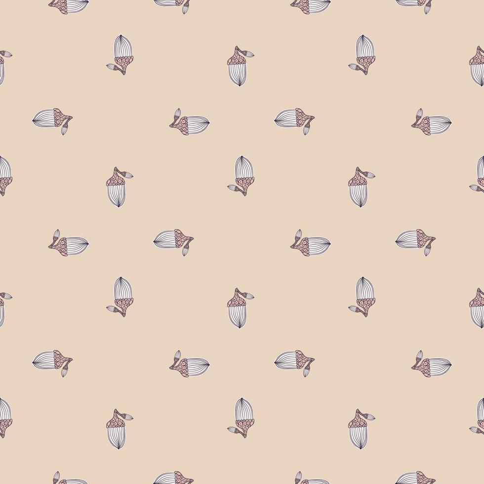 Contoured little acorn silhouettes seamless doodle pattern. Geometric forest style. Pink pastel background. vector