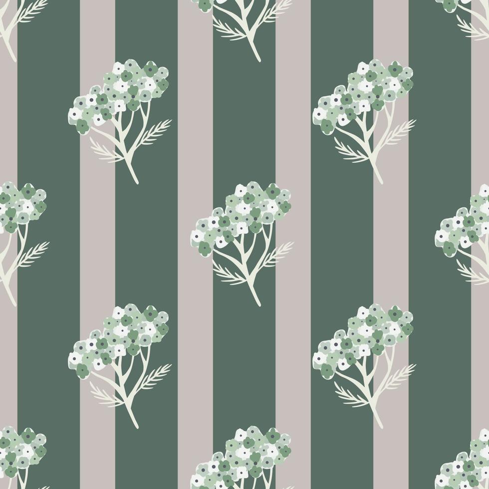 Botany seamless pattern with maedow yarrow flower silhouettes print. Striped backround. vector
