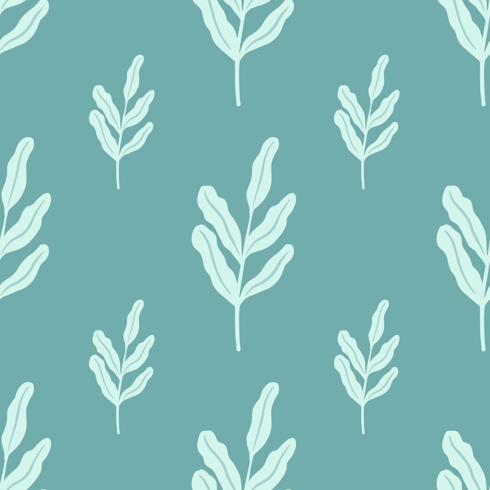 Vintage seamless scrapbook pattern with simple doodle foliage leaves shapes. Turquoise and blue palette. vector