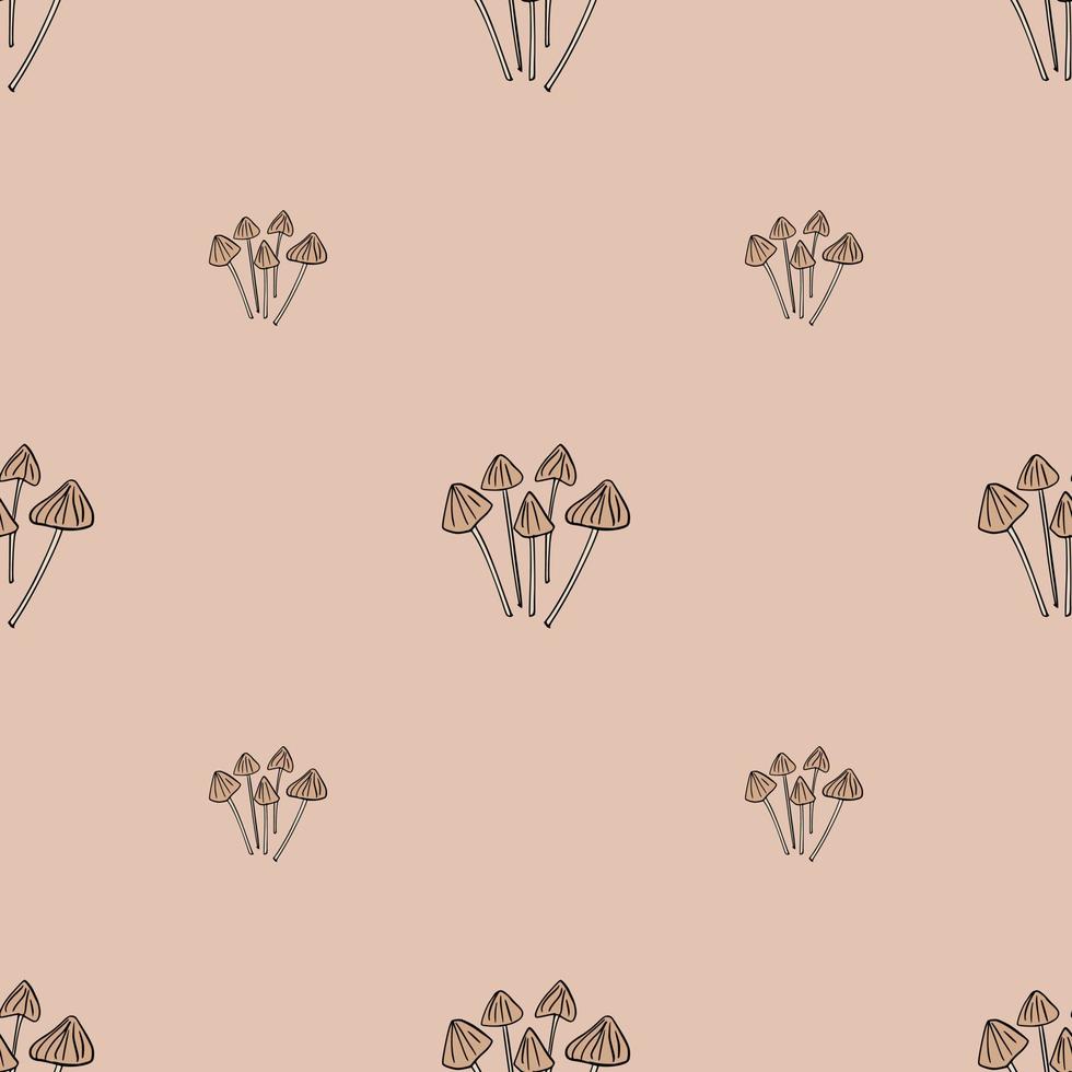 Decorative seamless pattern with psilocybe semilanceata mushroom elements. Pink light background. vector