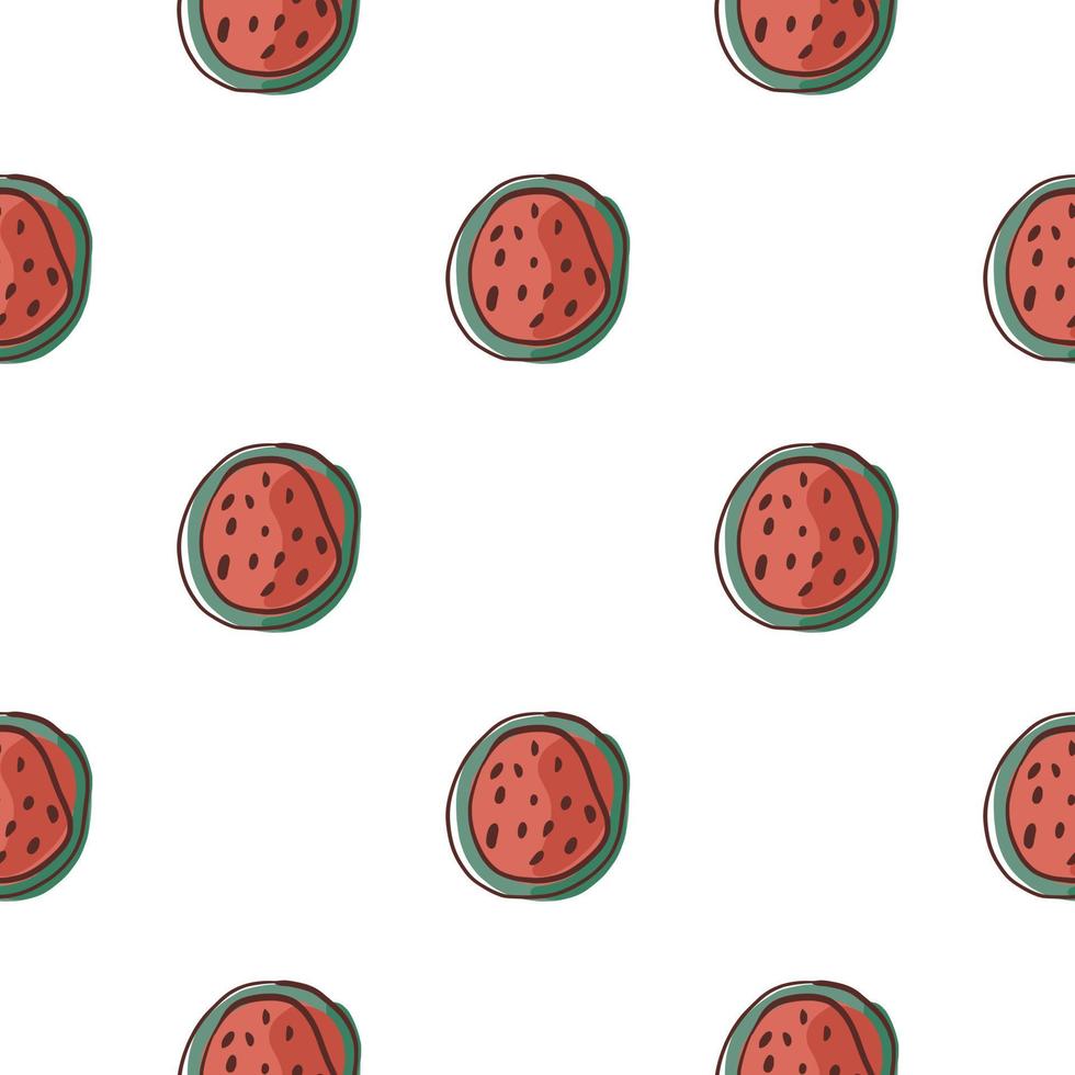 Decorative watermelon half pink silhouettes seamless doodle pattern. Isolated berries funny print. vector