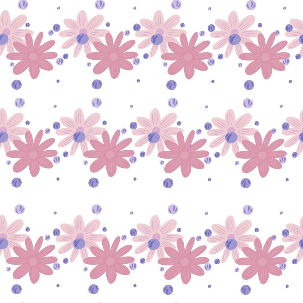 Isolated floral seamless pattern with pink cute small flowers elements. White background. Hand drawn style. vector