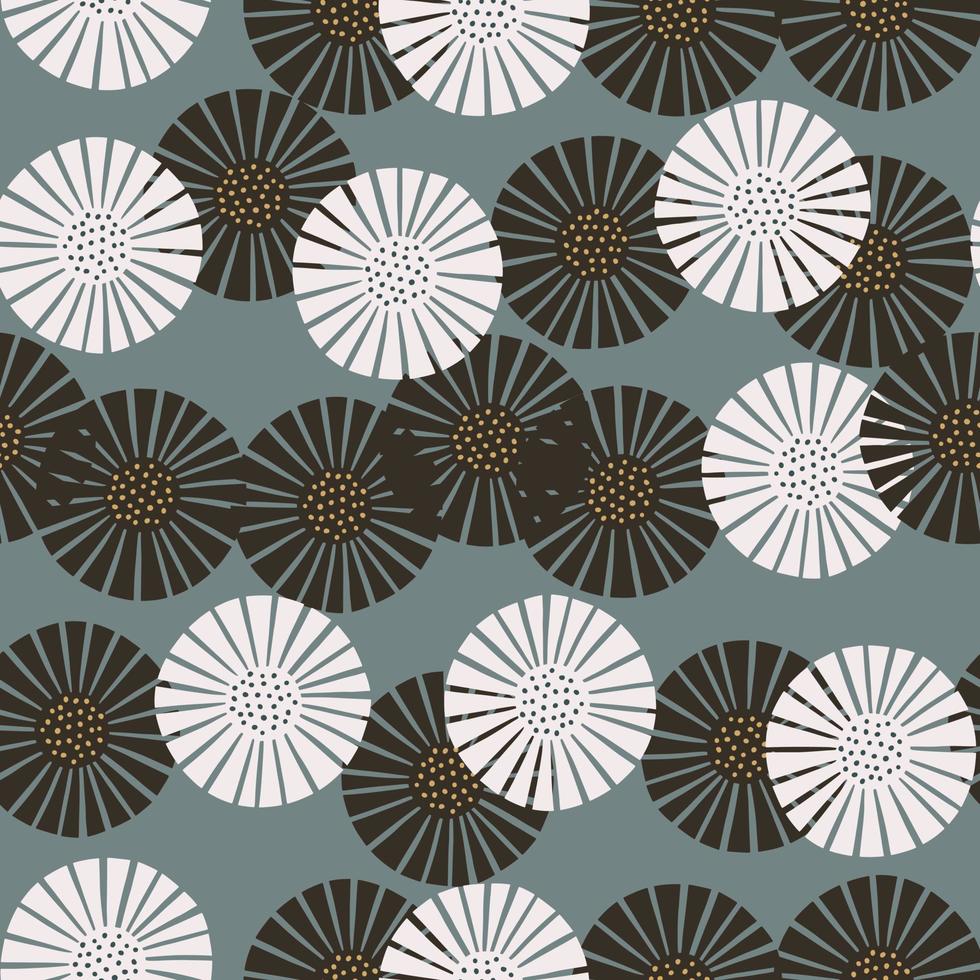 Seamless pattern abstract flowers on gray background. Vintage texture of plants for textile design. vector