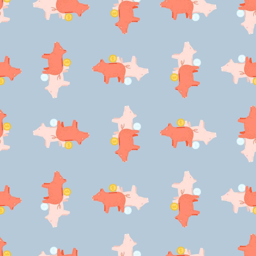 Piggy bank seamless pattern. Funny financial toy background. vector