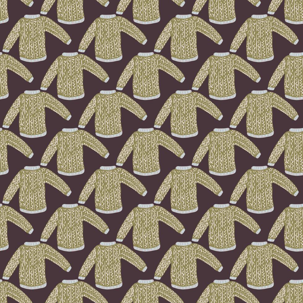Abstract fashion seamless pattern with pastel green sweater ornament on grey background. vector